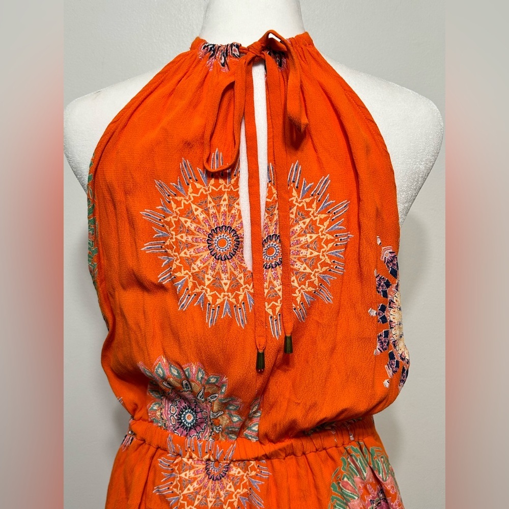 Anthropologie livia halter print medallion motif Orange Floral Mini Dress 10 - Picture 9 of 14